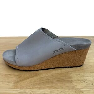 NEW Papillio Birkenstock Namico Wedge Sandals Women 40 US 9 Grey Studded Leather